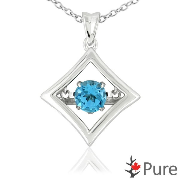 Collier dansant Pure à topaze bleue d'1 carat PBT en forme de diamant montée dans de l’argent sterling 925 - 5,25 mm