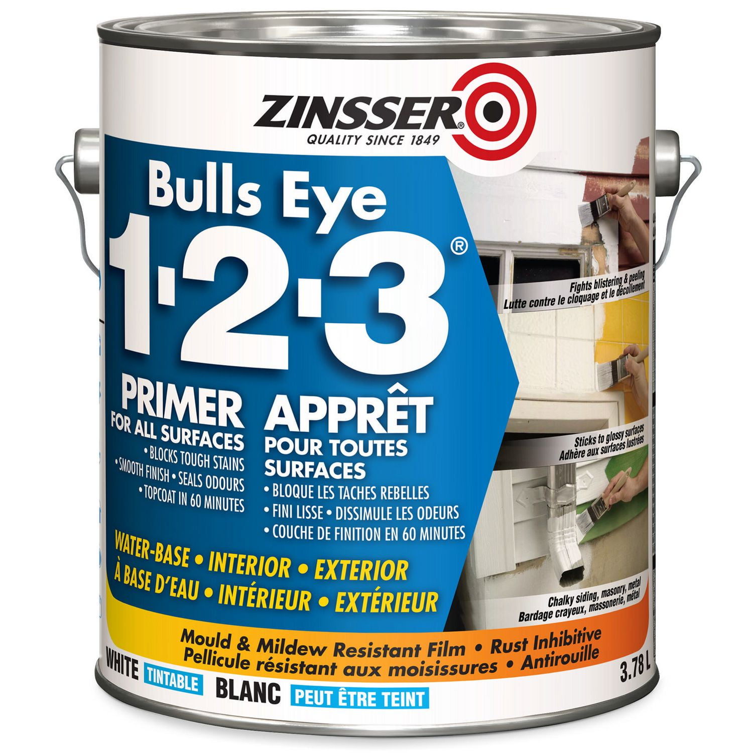 Zinsser Bulls Eye 1-2-3 Water-Base White Primer-Sealer, 3.78 L