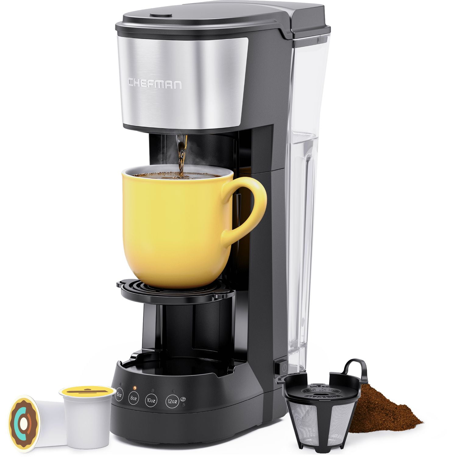 Chefman InstaCoffee Max Single Serve Coffee Maker w 40oz Reservoir Cup Lift Reusable Filter Black New Walmart