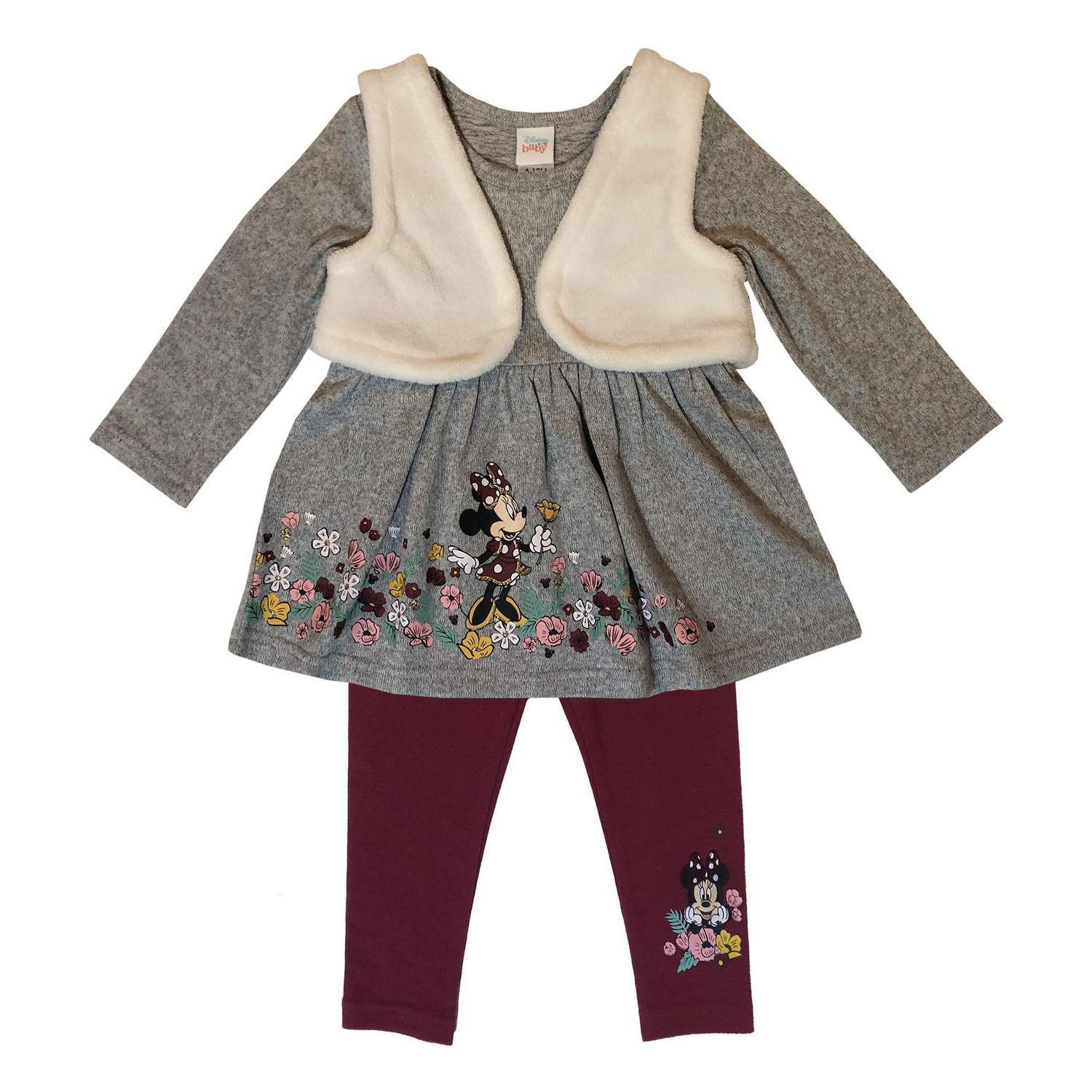 Disney Minnie Mouse ensemble Legging 3 pièces avec gilet en peluche pour filles