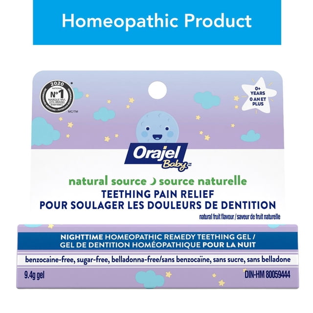 Orajel Baby Natural Source Homeopathic Nighttime Teething Gel with Chamomile – Soothes Gum Pain and Supports Comfort and Relief; Safe For Baby, 9.5 Grams