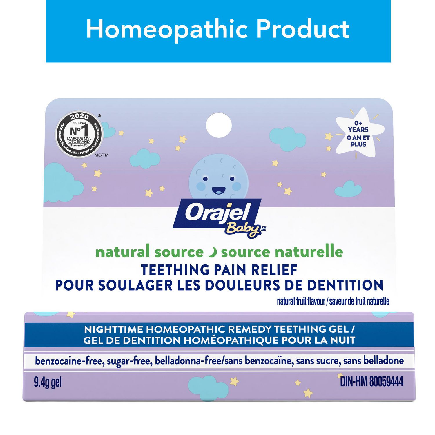 Gel homéopathique nocturne pour poussées dentaires Orajel Natural Source à la camomille – Soulage la douleur des gencives et favorise le confort et le soulagement; sécuritaire pour bébé, 9,5 Grammes