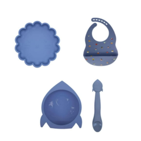 Feed + Bib Set - Mineral Blue Ensemble 4 pièces - Bleu minéral