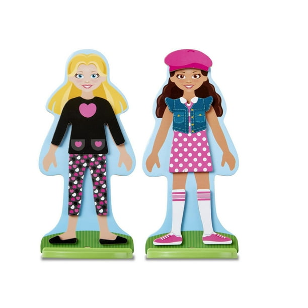 Melissa & Doug Fashion Friends Magnetic Dress-Up Wooden Dolls Pretend Play  Set (2 Dolls, 2 Stands, 42 Wooden Magnets)