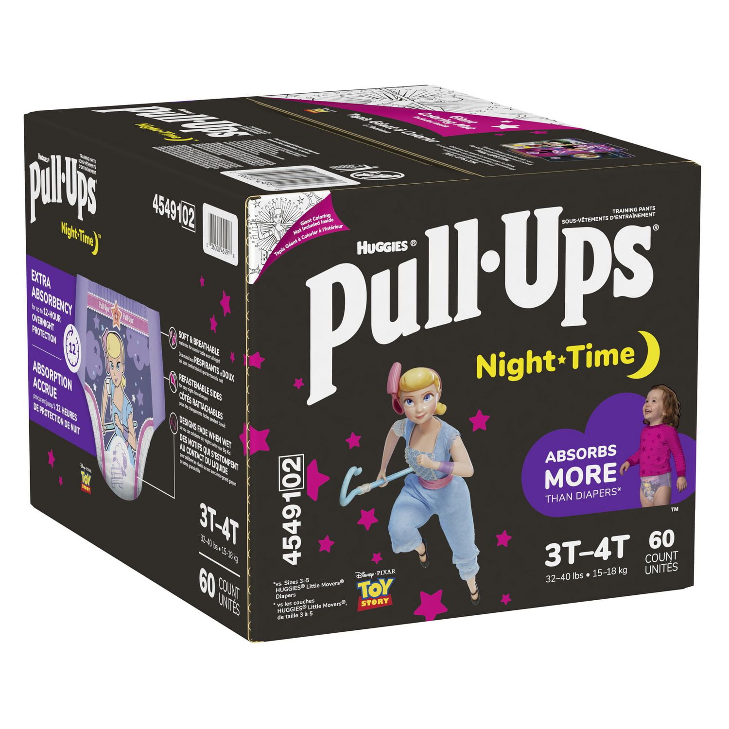 Pull-Ups Night Time Training Pants, Giga Pack, Size: 3T-4T, 60