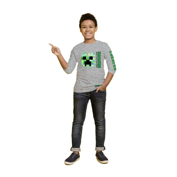 Boy's Minecraft Creeper Face Performance Graphic Tee Charcoal Heather Large