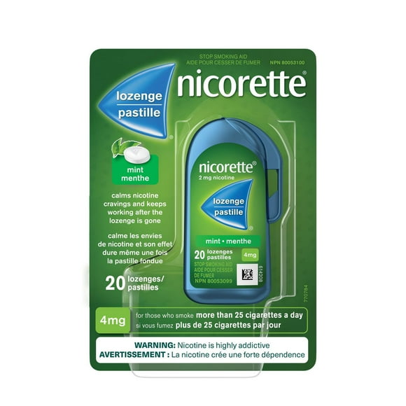 Nicorette Lozenges - 4mg Nicotine - Quit Smoking Cigarettes, Cessation Aid, Nicotine Replacement - Mint Flavour, 20 Count