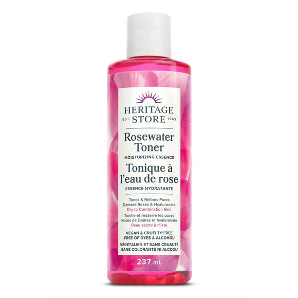 Heritage Store Rosewater Toner Moisturizing Essence | Tones and Refines Pores | Vegan & Cruelty Free | Free of Dyes & Alcohol | 237ml, 237mL Flip Cap
