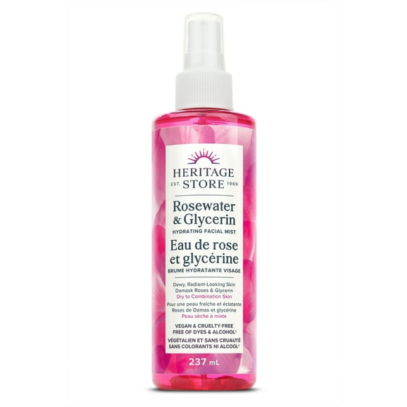 Heritage Store – Rosewater & Glycerin | Hydrating Facial Mist | Locks in Moisture for Radiant Skin | Vegan & Cruelty Free | Alcohol & Paraben Free | 237 ml, 237mL Atomizer