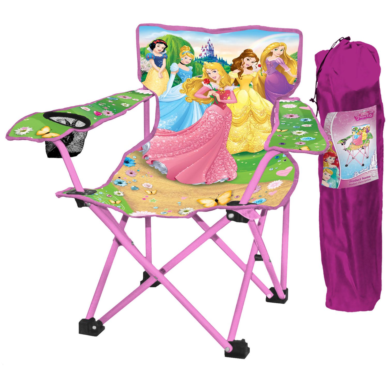 Chaise de camping pliante avec porte-gobelet et étui de transport  Princesses Disney, enfants