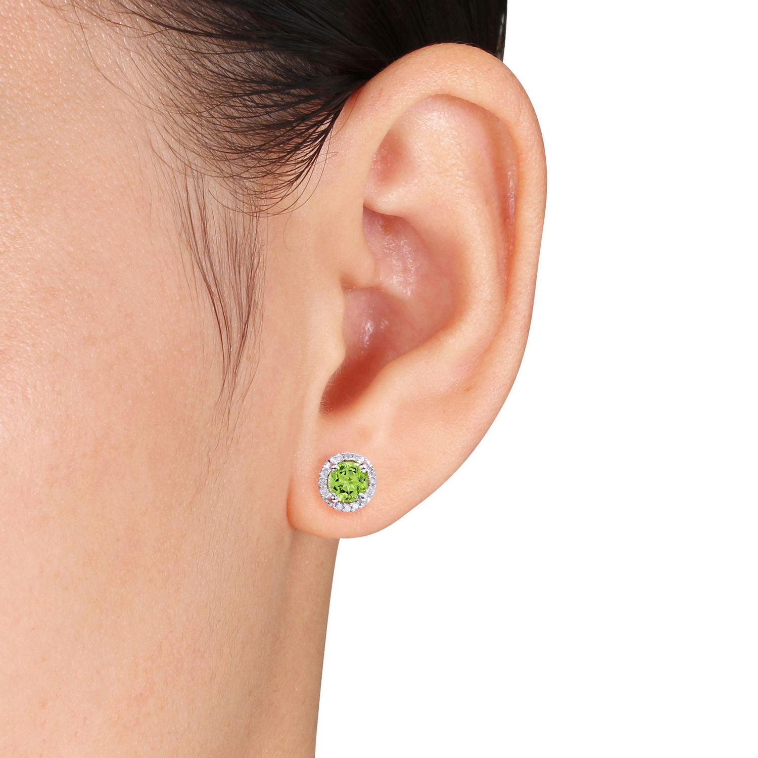 Tangelo 1-1/8 Carat T.G.W. Peridot And Diamond-Accent Sterling Silver HALO Stud Earrings