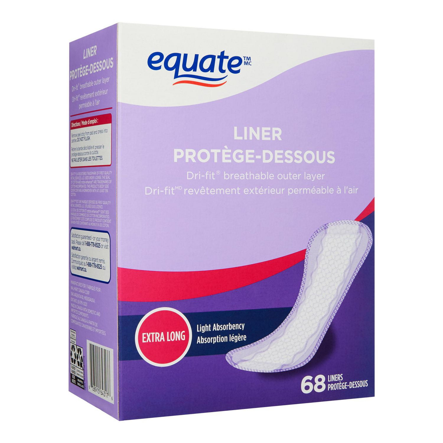Equate Extra Long Unscented Everyday Pantiliners, 68 liners