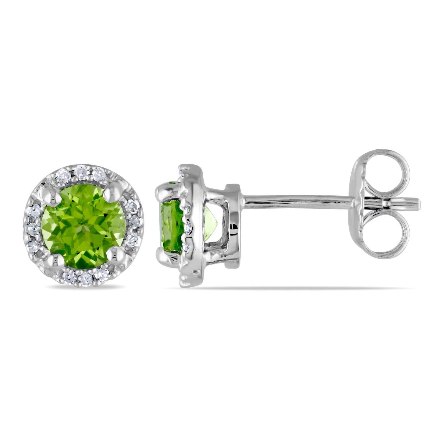 Tangelo 1-1/8 Carat T.G.W. Peridot And Diamond-Accent Sterling Silver HALO Stud Earrings