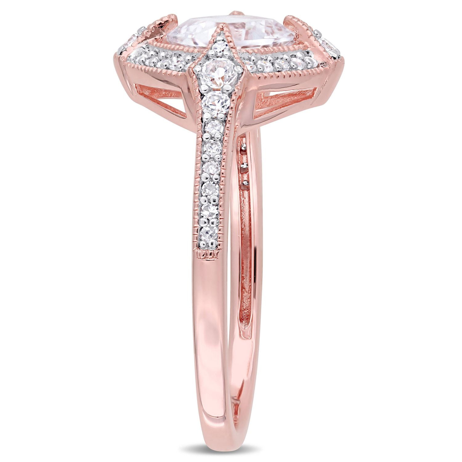 Miabella 1-2/5 Carat T.G.W. Created White Sapphire And 1/6 Carat T.W. Diamond Rose-Plated Sterling Silver HALO Ring