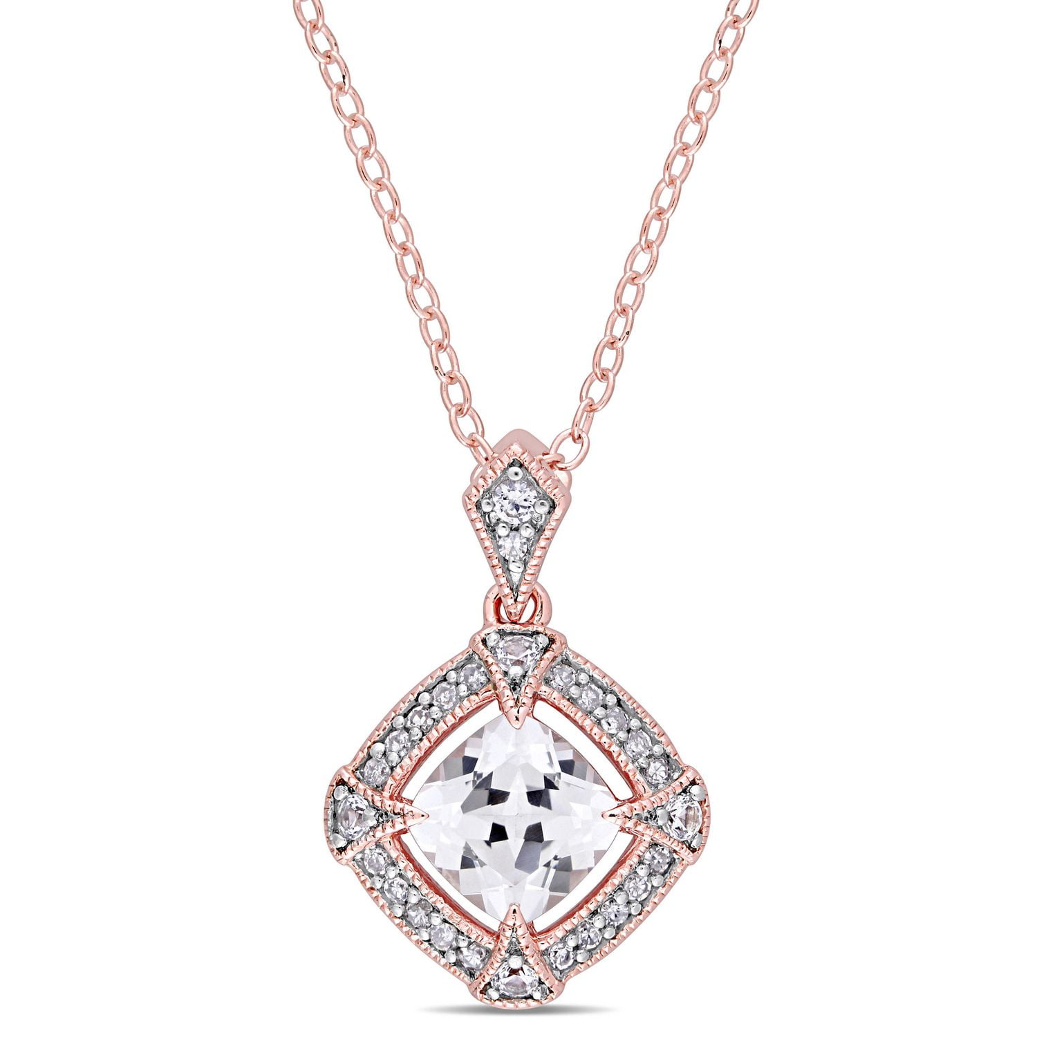 Miabella 1-1/3 Carat T.G.W. Created White Sapphire And Diamond-Accent Rose-Plated Sterling Silver HALO Pendant, 18"