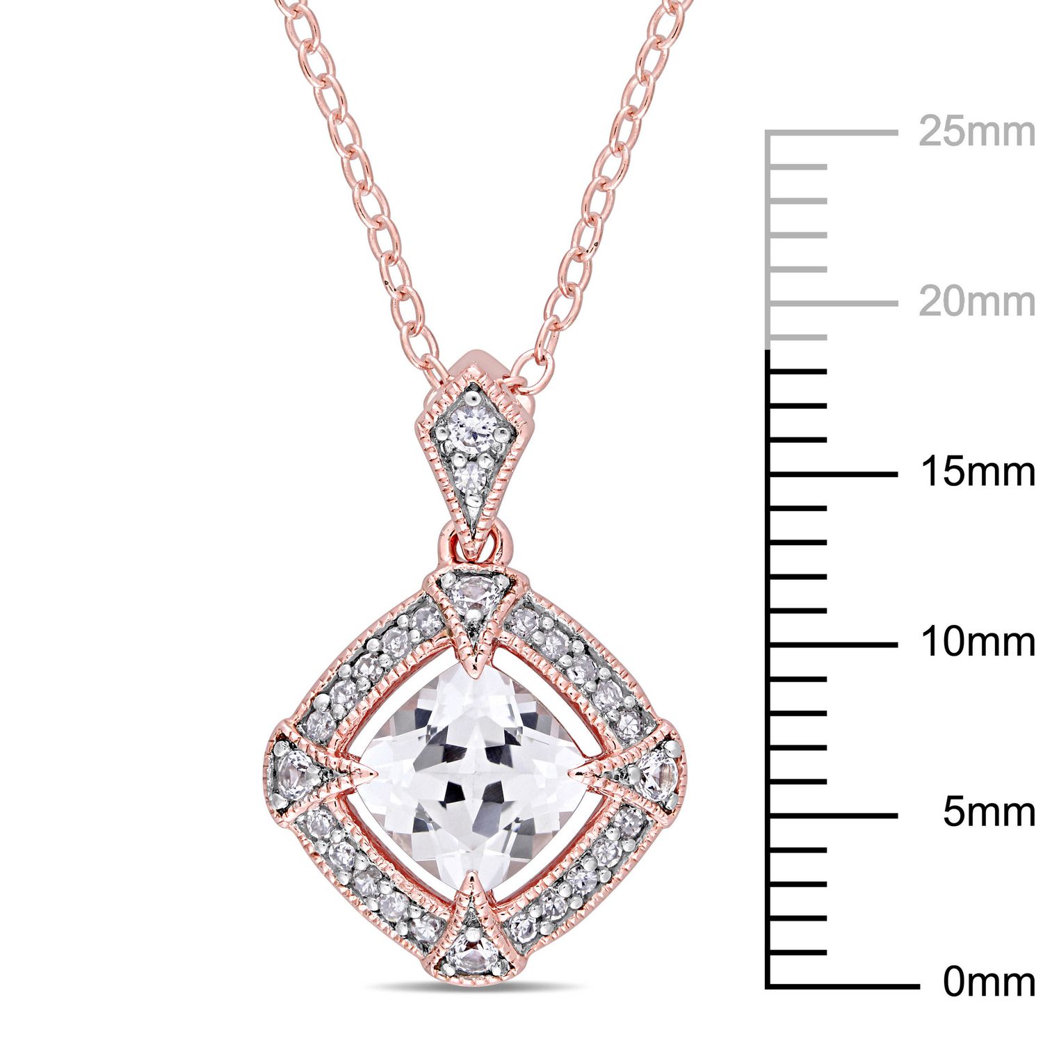 Miabella 1-1/3 Carat T.G.W. Created White Sapphire And Diamond-Accent Rose-Plated Sterling Silver HALO Pendant, 18"