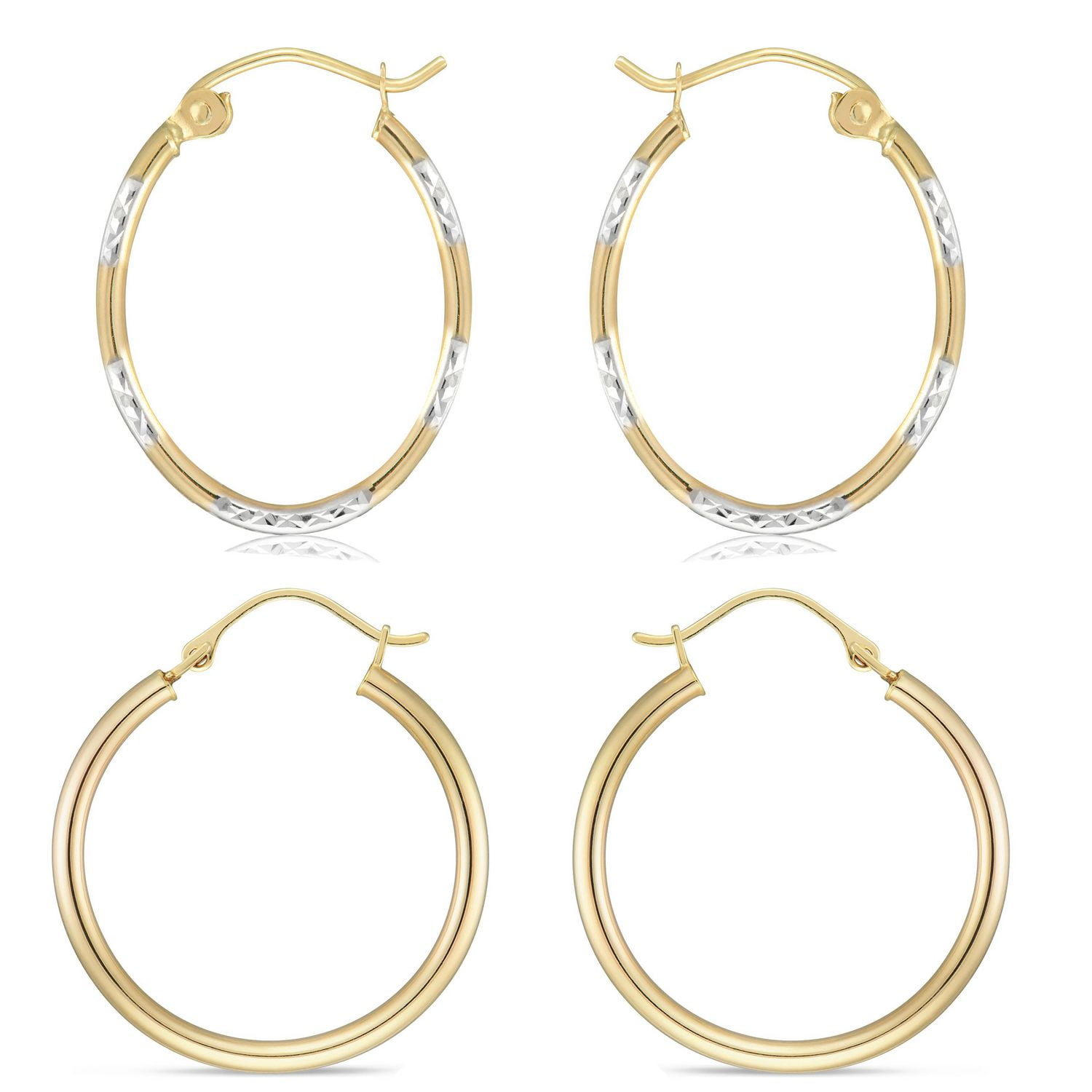 Quintessential 10kt Gold Duo Hoop Earring Set Y/Rhodium D/C Oval Hoop