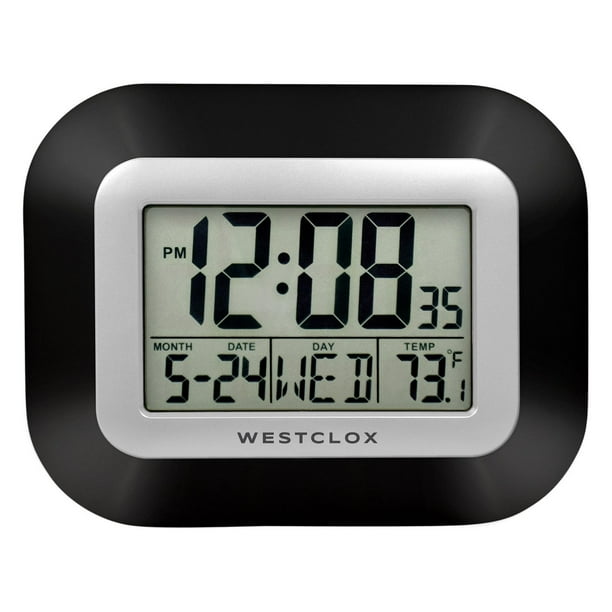 Westclox Classic Horloge murale LCD numérique noire avec date, jour et température Horloge Murale Numérique LCD Noire