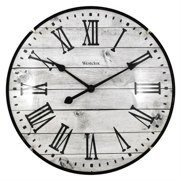 Westclox Large White Wash Woodgrain Wall clock with Roman Numerals and