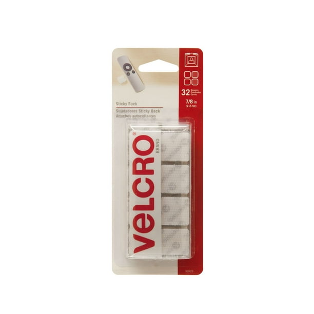 Carrés VELCRO® Brand Sticky Back™ 7/8" (2.2cm), 32 ens., blanc
