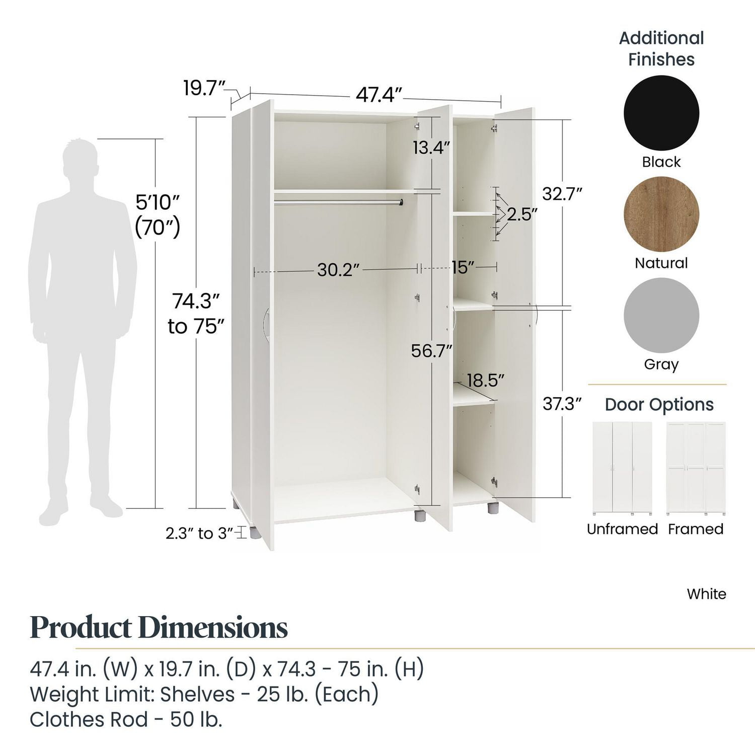 Systembuild Evolution Lory Framed 3 Door Wardrobe White