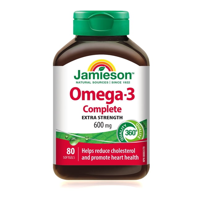 Jamieson Omega-3 Complete Softgels, 600 mg, Extra Strength, 80 Count