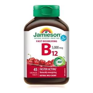 Jamieson Vitamin B12 Methylcobalamin Fast-Dissolving Tablets, 5000 mcg, 45 Count