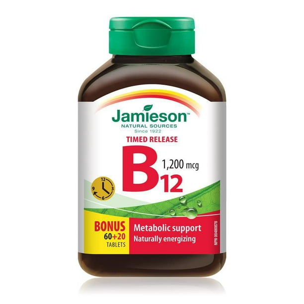 Jamieson Comprimés de vitamine B12 1 200 mcg à dégagement graduel 60 + 20 comprimés