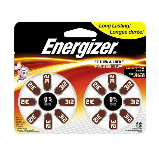 Pile pour appareils auditifs Energizer® EZ Turn & Lock, taille 312, paquet de 16