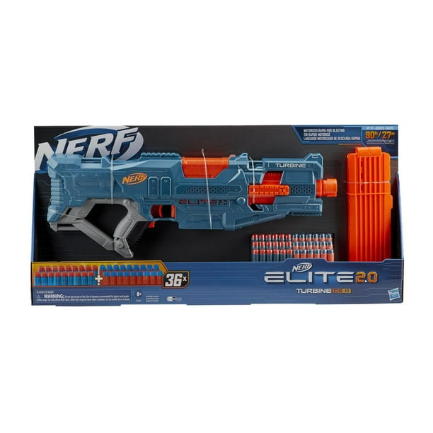 Nerf Elite 2.0, blaster motorisé Turbine CS-18, 36 fléchettes Nerf officielles, chargeur 18 fléchettes, rails tactiques, point de fixation