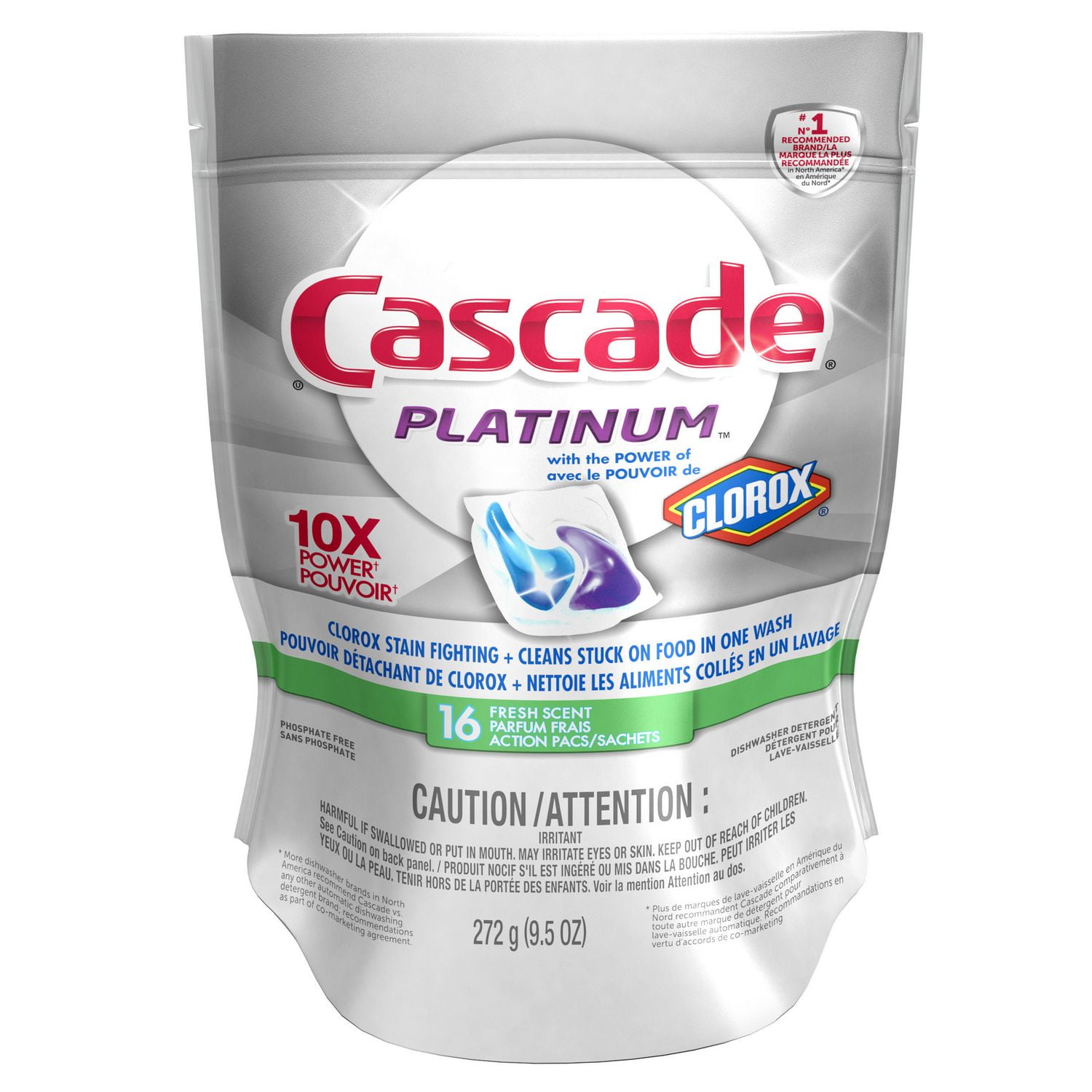 Cascade® Platinum™ ActionPacs™ with The Power of Clorox® Dishwasher