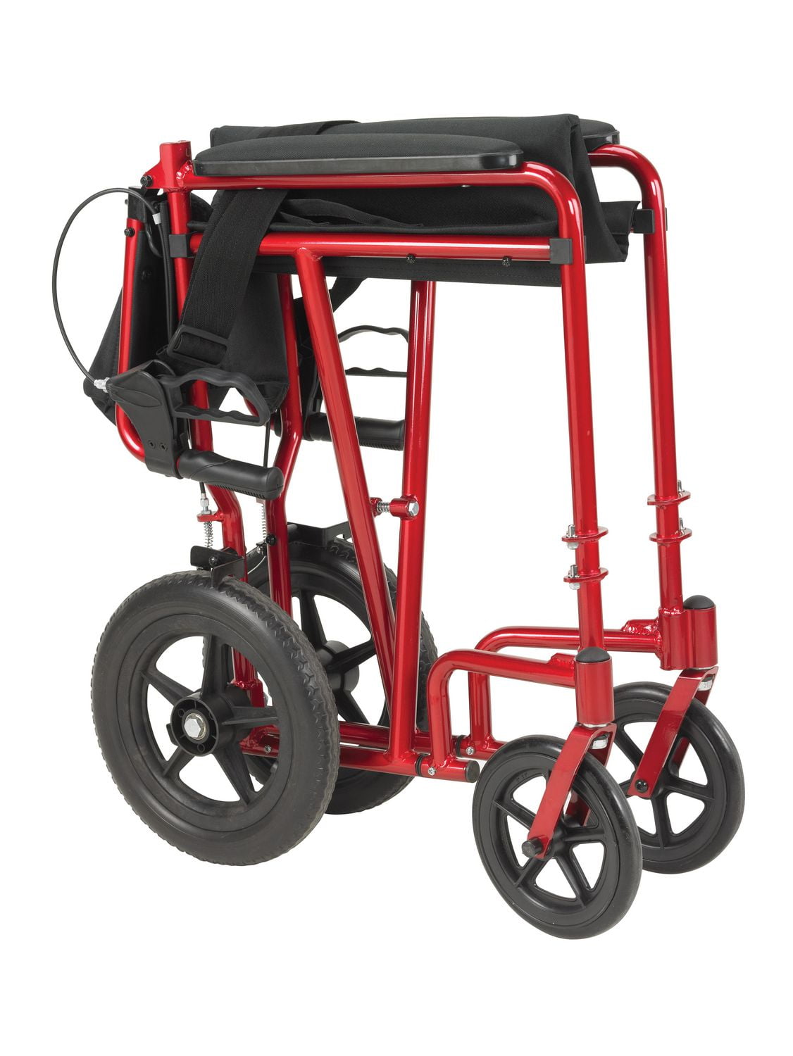 Drive Medical Red Lightweight Expedition Transport Wheelchair with Hand Brakes