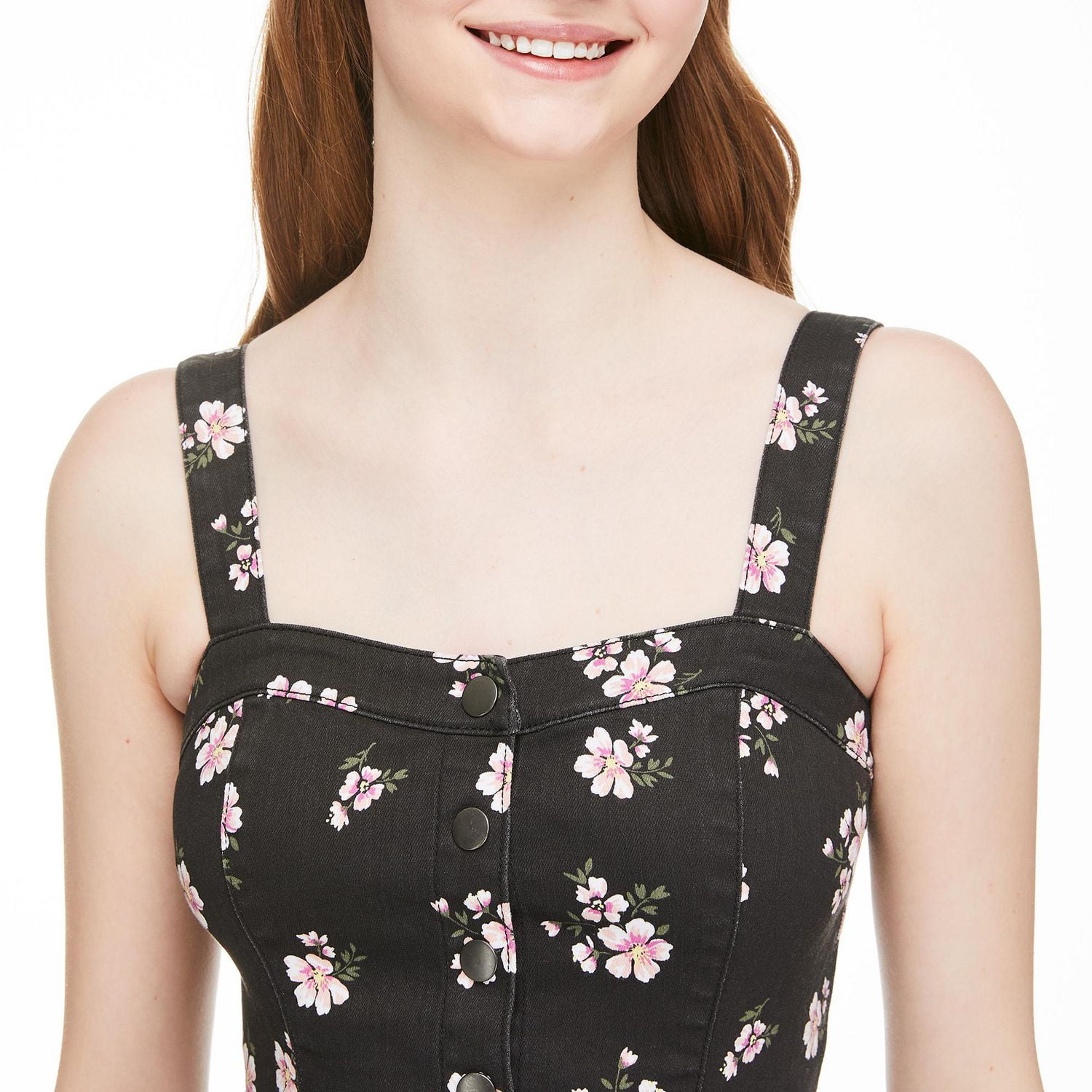 No Boundaries Women's Button-Front Pinafore Dress