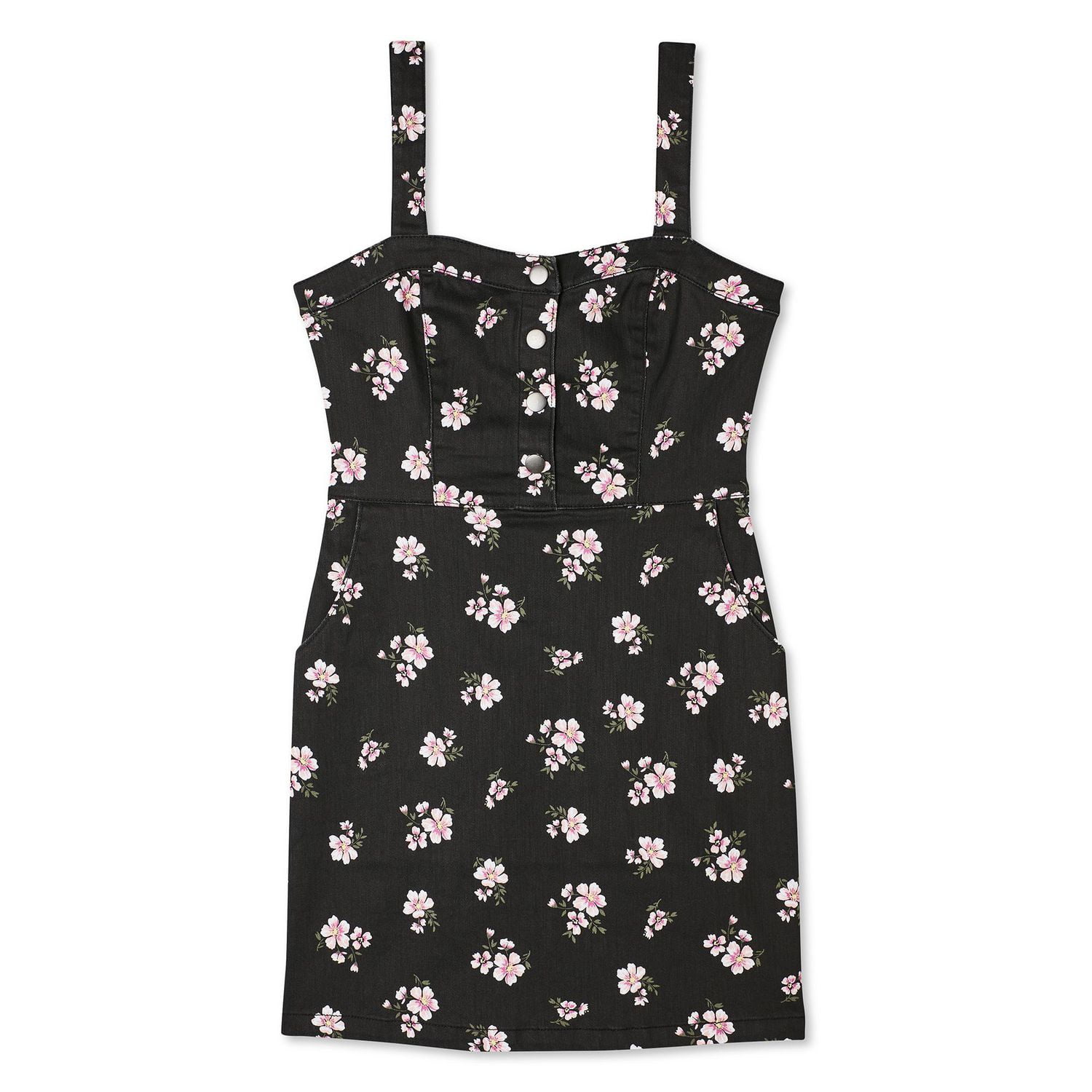 No Boundaries Women's Button-Front Pinafore Dress