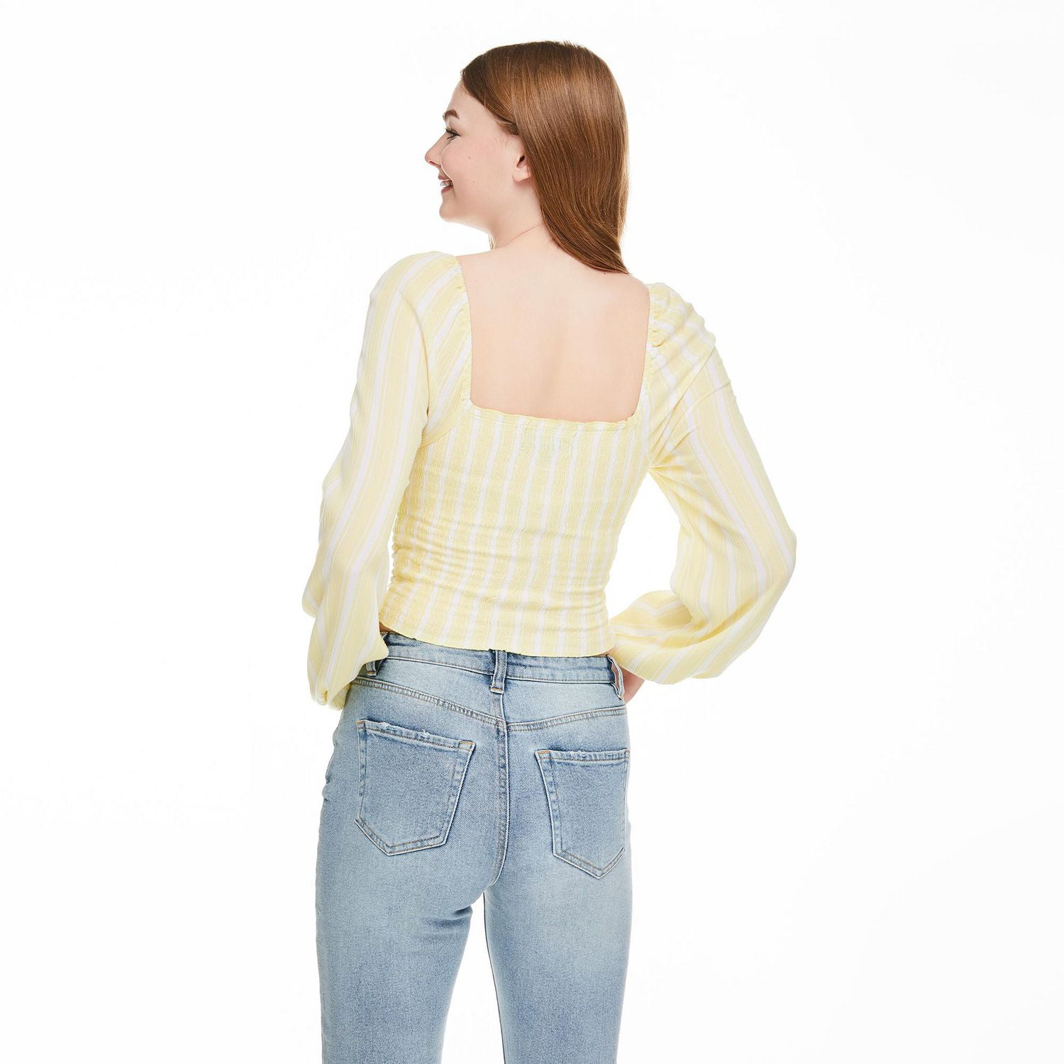 No Boundaries Women's Smocked Blouson Sleeve Top