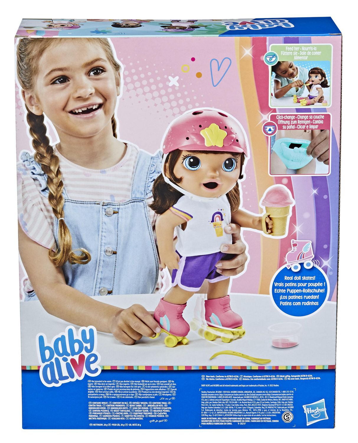 Baby Alive Roller Skate Baby Doll 12 Inch Toy for Kids Ages 3 and Up Eats and Poops Doll with Roller Skates Brown Hair Walmart