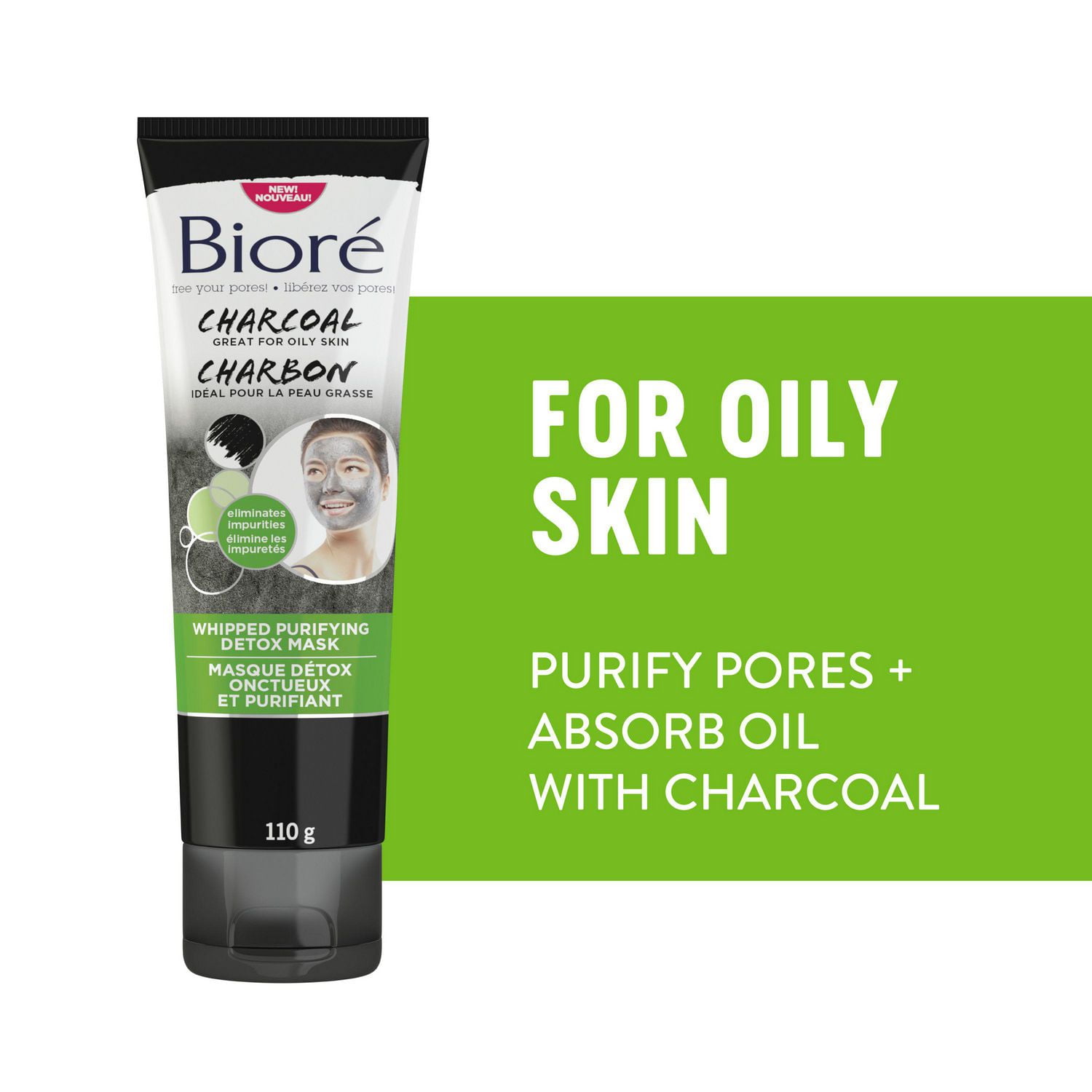 Biore Charcoal Whipped Purifying Detox Mask 110g Dermatologist Tested 110 g