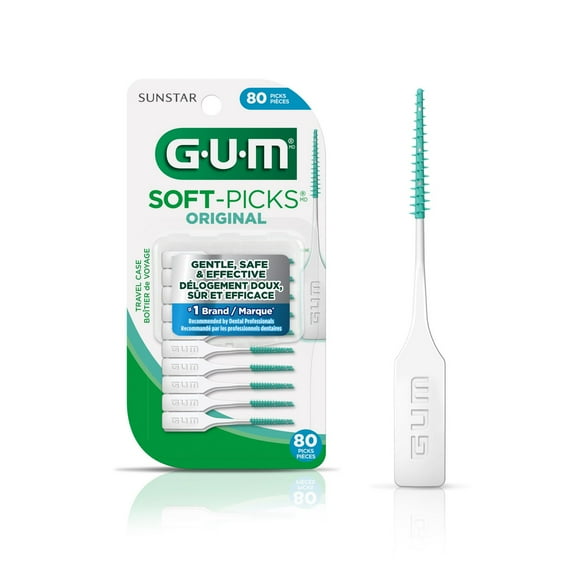 GUM® Soft-Picks® Original Dental Picks, Between Teeth Cleaning, Travel Case, 80 Count