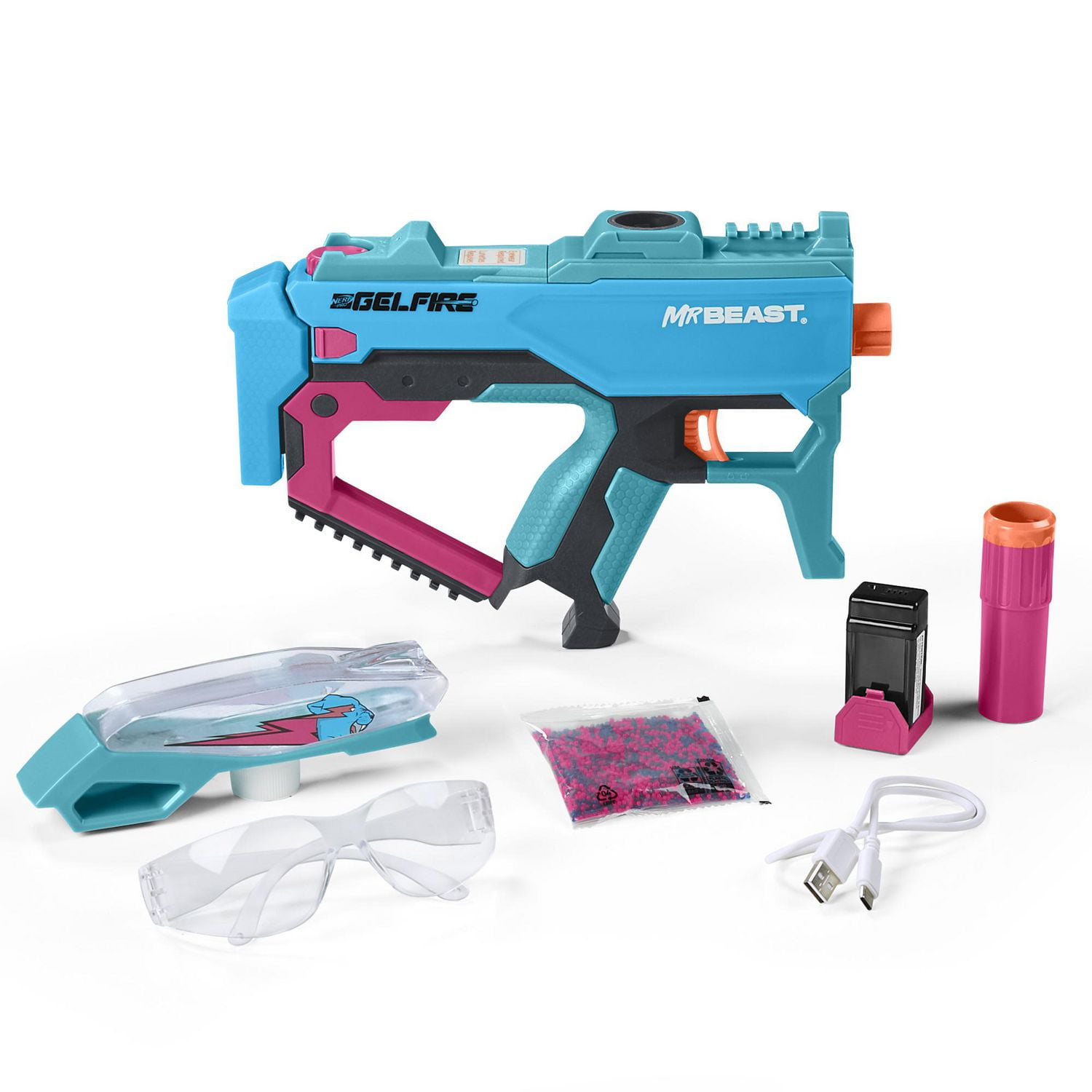 Nerf Pro Gelfire X MrBeast Full Auto Blaster & 20,000 Gelfire Rounds, 300  Round Hopper, Rechargeable Battery, Eyewear, Ages 14 & Up