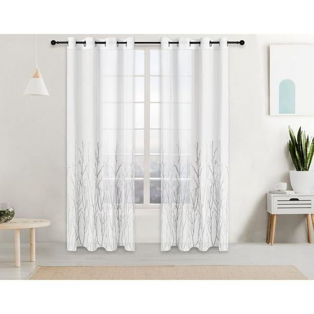 Safdie & Co. Curtain Panel Woven Voile with Branches Embroidered 84L