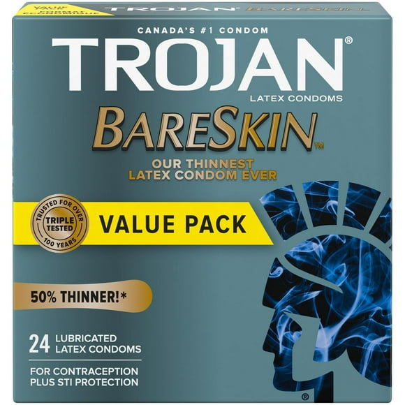Trojan BareSkin Lubricated Condoms, Super Thin & Sensitive, 24 Lubricated Latex Condoms