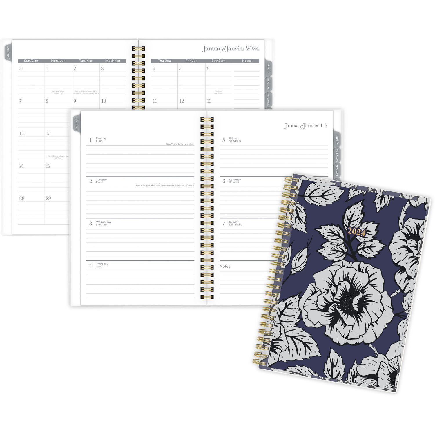 Petit Agenda Hebdomadaire/Mensuel 2024 Cyo Cambridge, Motif Floral Rétro