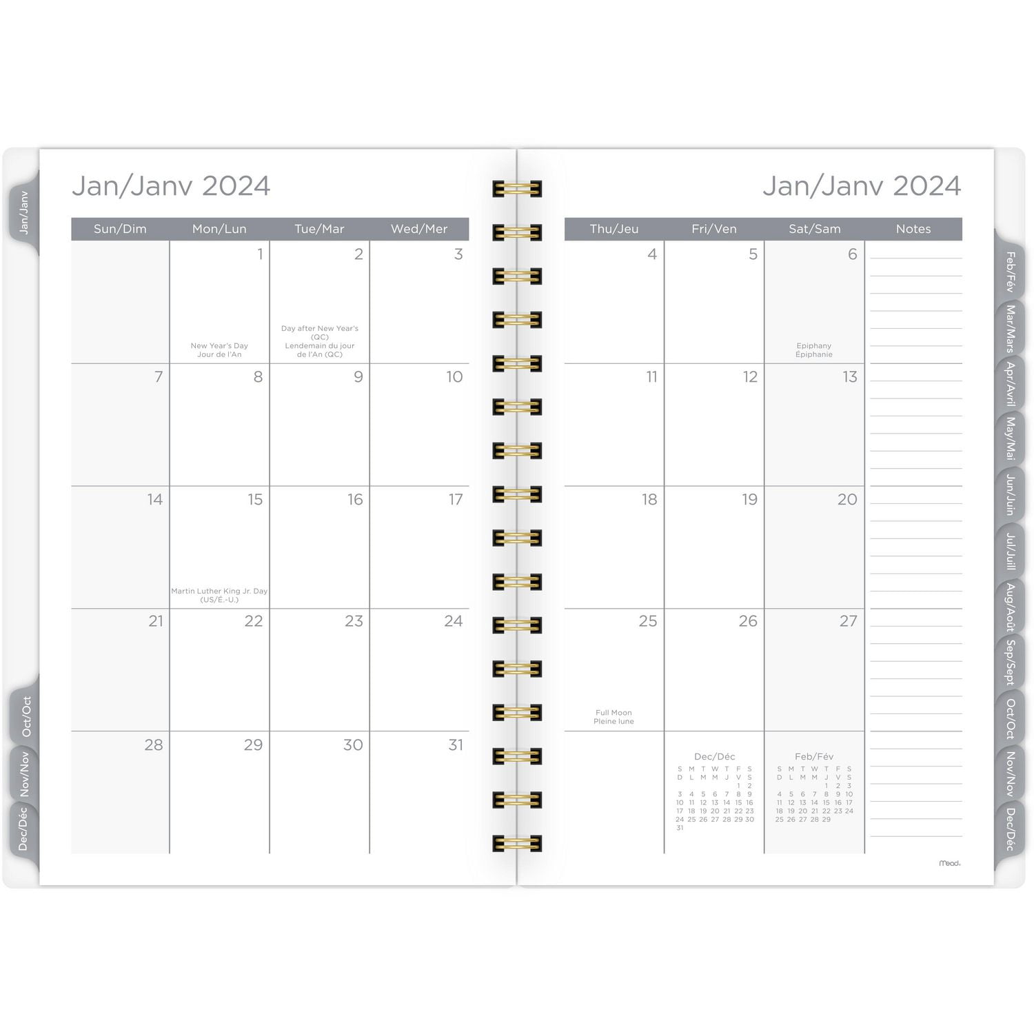 Mead Small Sky Gray 2024 Weekly/Monthly Planner