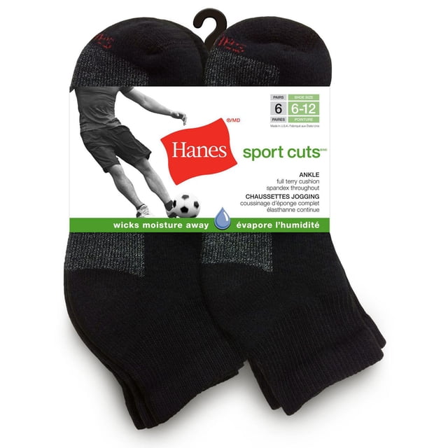Hanes Men's 6 Pack Sport Cuts Ankle Socks