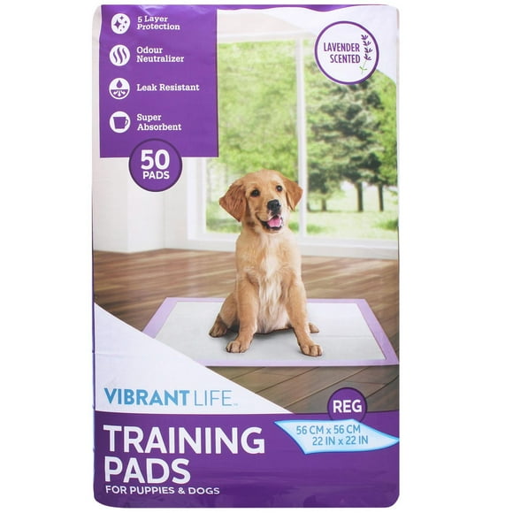 Vibrant Life Dog Pee Pads and Puppy Training Pads Lavender Scented - 'L (56*56cm)', Multiple Pack Sizes Available