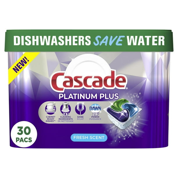 Détergent pour lave-vaisselle Cascade Platinum Plus ActionPacs, parfum frais 30 unités