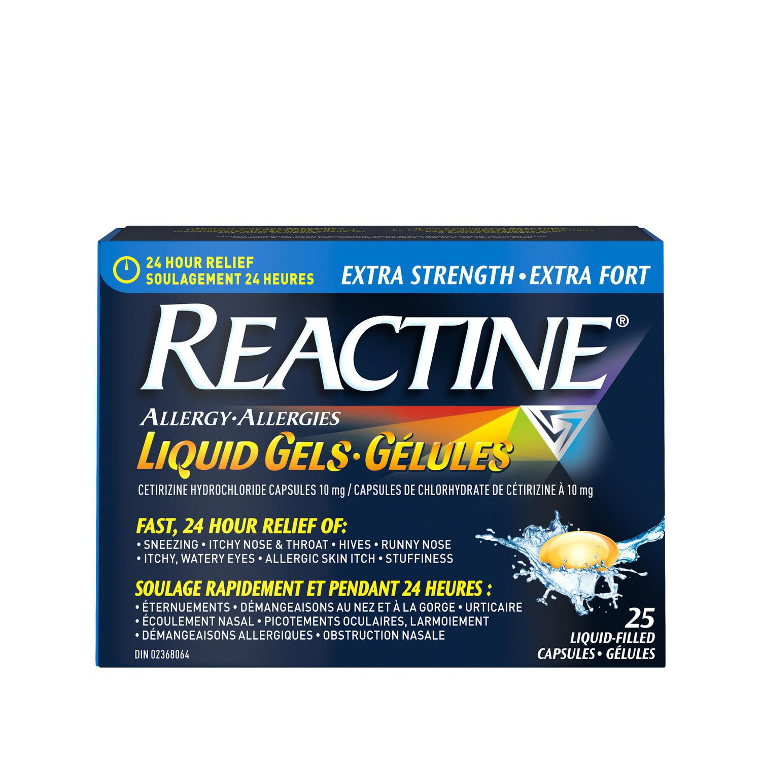 Reactine Extra Strength Antihistamine Liquid Gel - 10mg Cetirizine Hydrochloride - 24 Hour Allergy Medicine, 25 Count