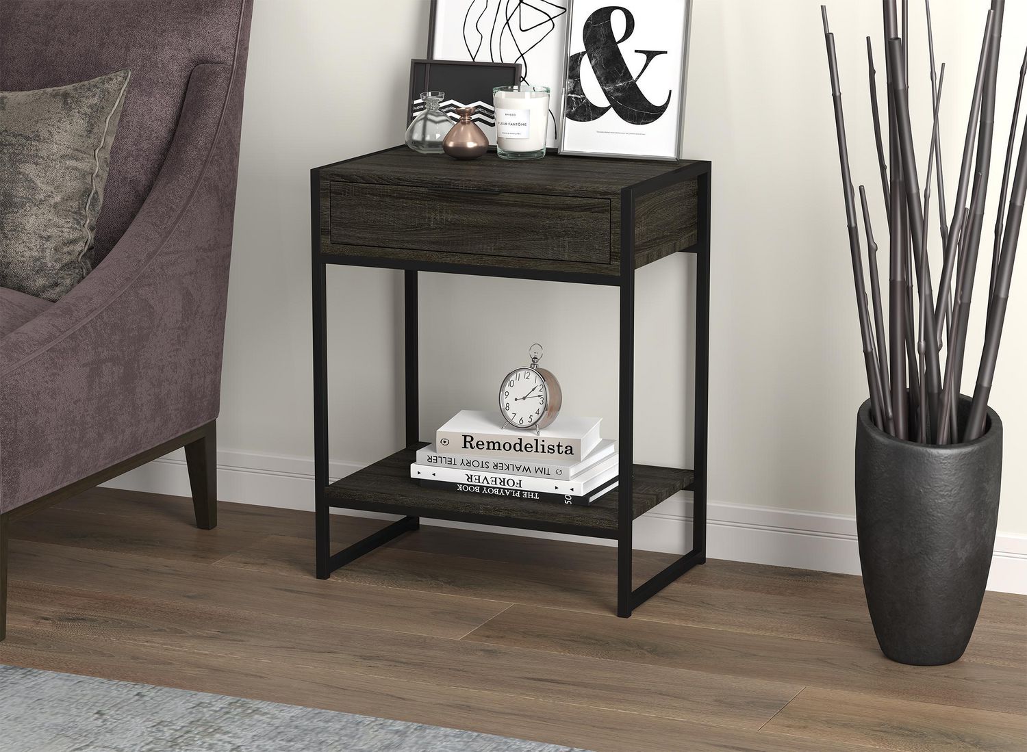 Grey with Drawer Accent End Table Gray Safdie & Co