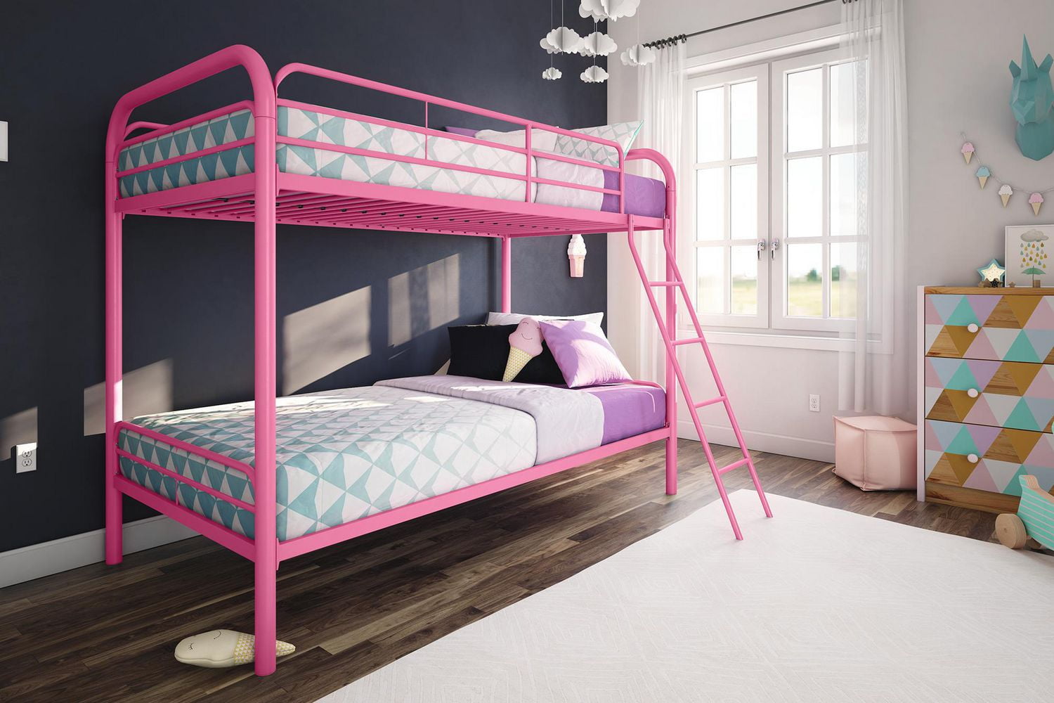 DHP Dusty Metal Bunk Bed Pink