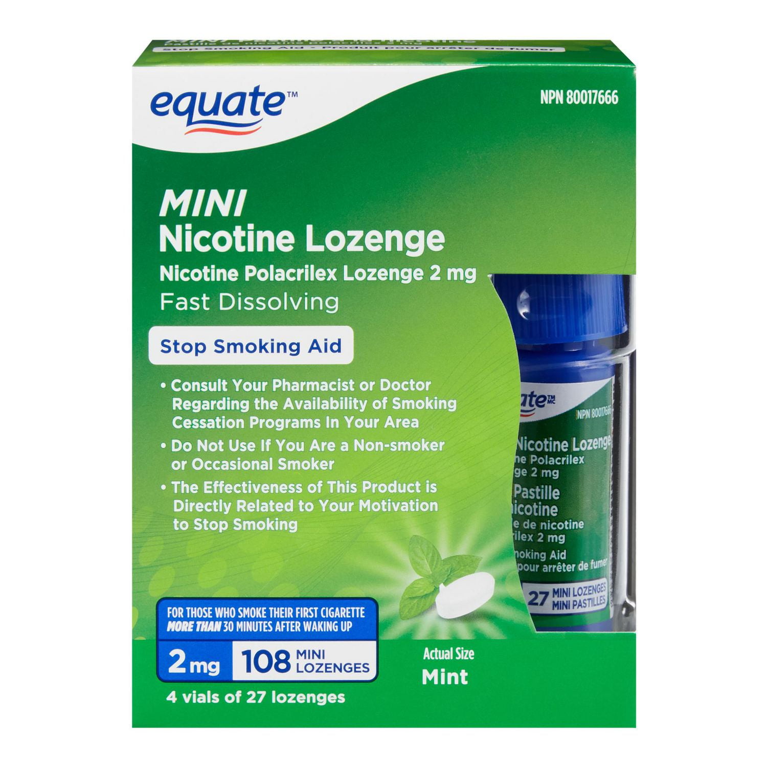 Equate Mini Pastille à la nicotine, menthe 108 mini pastilles, 2 mg